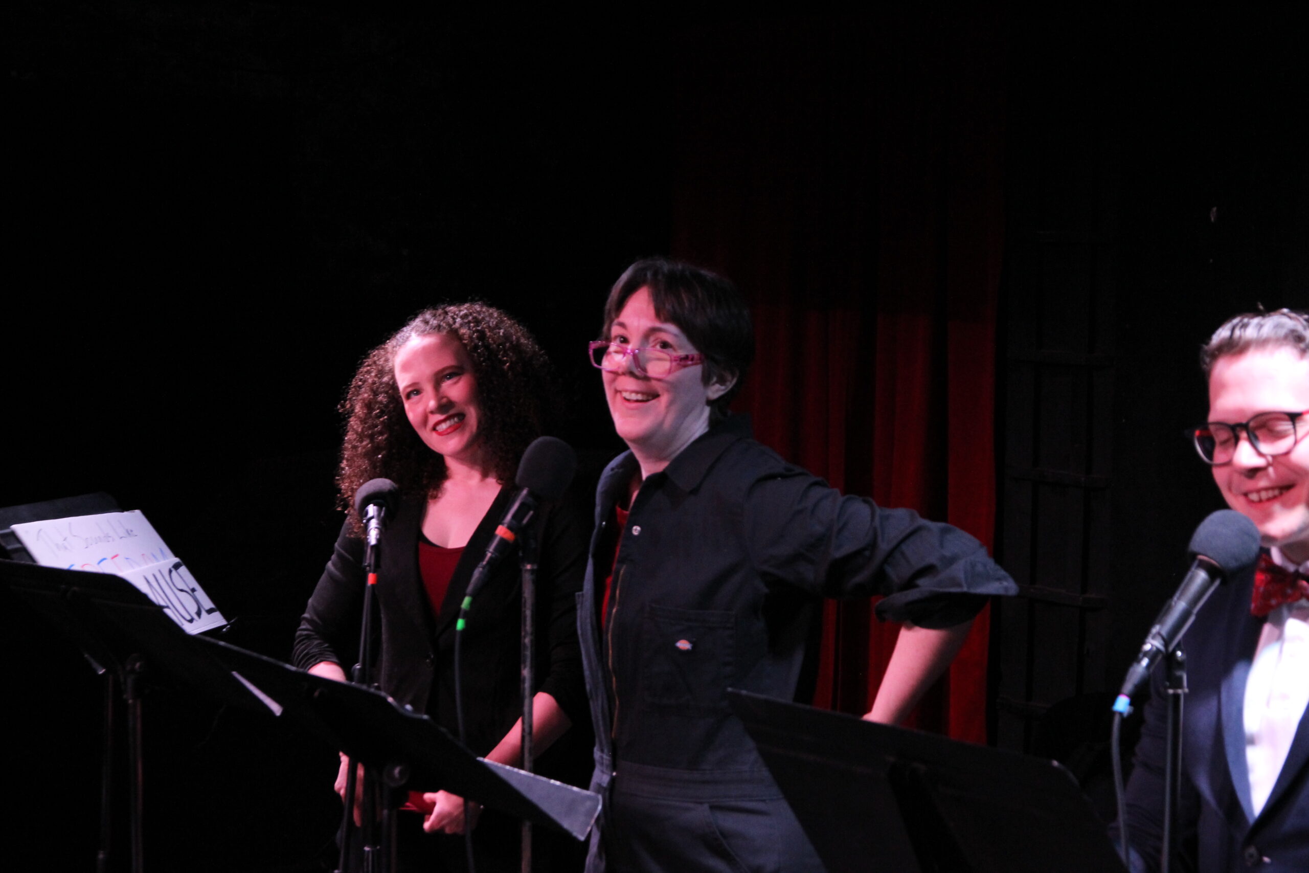 Kari Morris, D. Seth Evans, and Sarah Schoofs in THE PARDON, written by Robert A. K. Gonyo, directed by Erin Solér, in Living Radio NYC, photo by John Noel